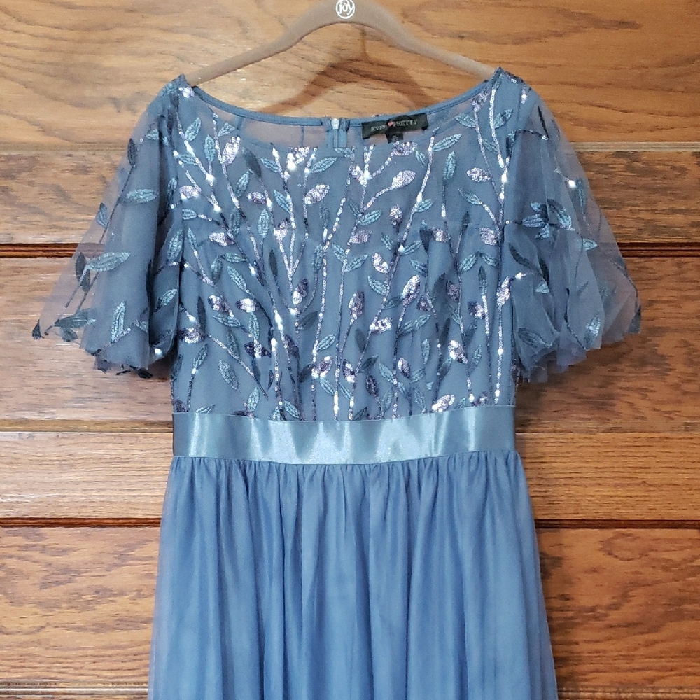 Ever Pretty Blue Embellished Tiered Gown